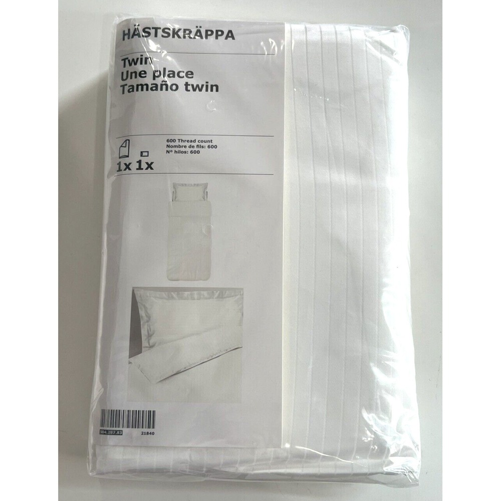 New Ikea Hastskrappa Twin Duvet cover and pillowcase, white 600 Thread count